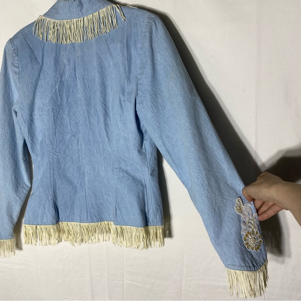 Vintage Lilia Smitty Blue Western Jacket and Skirt Set With Fringe M Festival - Picture 15 of 16